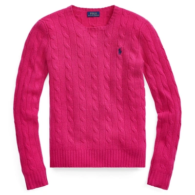 Shop Ralph Lauren Cable Wool Crewneck Sweater In Currant