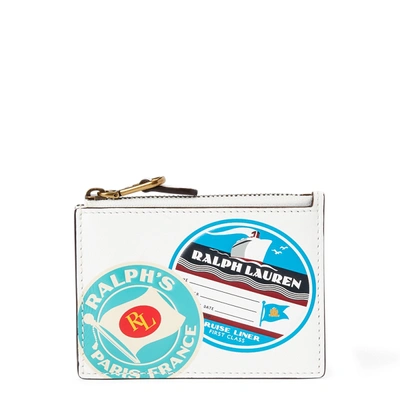 Shop Ralph Lauren Graphic Leather Zip Card Case In White/multi