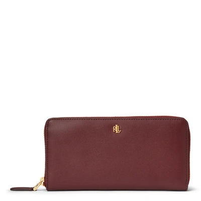 Shop Lauren Ralph Lauren Leather Continental Zip Wallet In Bordeaux/field Brown