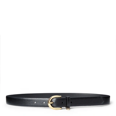 Shop Lauren Ralph Lauren Charm Saffiano Leather Belt In Black