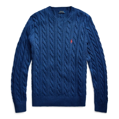 Shop Ralph Lauren Cable-knit Cotton Sweater In Rustic Navy Heather