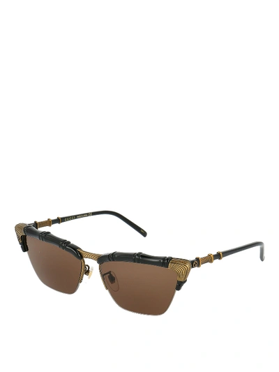 Shop Gucci Bamboo Effect Sunglasses With Brown Lenses In Black
