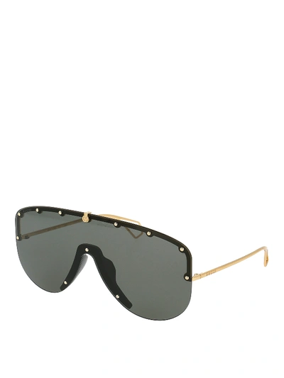 Shop Gucci Studded Mask Sunglasses In Gold