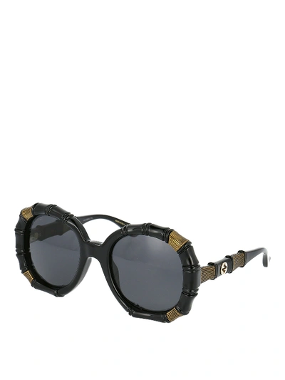 Shop Gucci Bamboo Effect Round  Sunglasses In Black