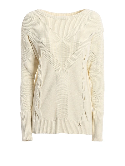Shop Patrizia Pepe Cable Motif Sleeves Sweater In Cream