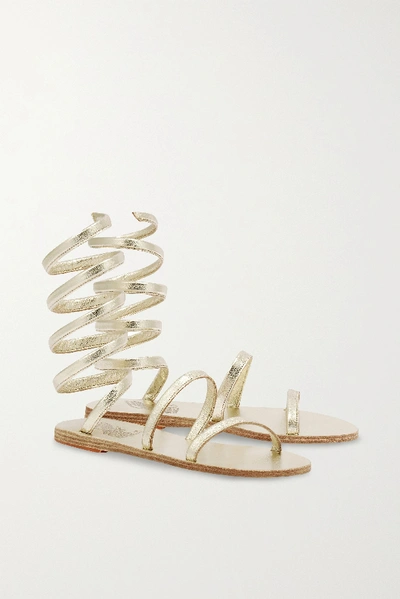 Ancient Greek Sandals Neutral Ofis Ankle Wrap Leather Sandals In Gold