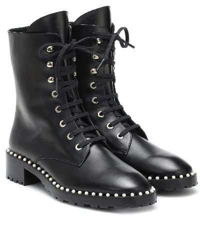 Shop Stuart Weitzman Allie Leather Combat Boots In Black