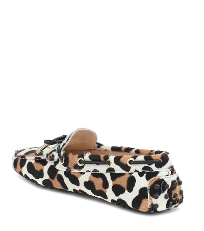 Shop Tod's Gommino Leopard-print Calf-hair Moccasins In Multicoloured