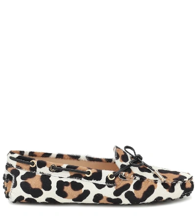 Shop Tod's Gommino Leopard-print Calf-hair Moccasins In Multicoloured