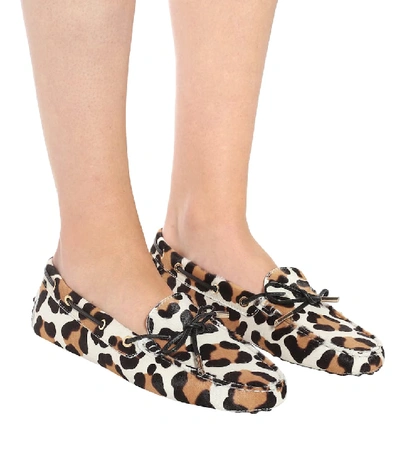 Shop Tod's Gommino Leopard-print Calf-hair Moccasins In Multicoloured