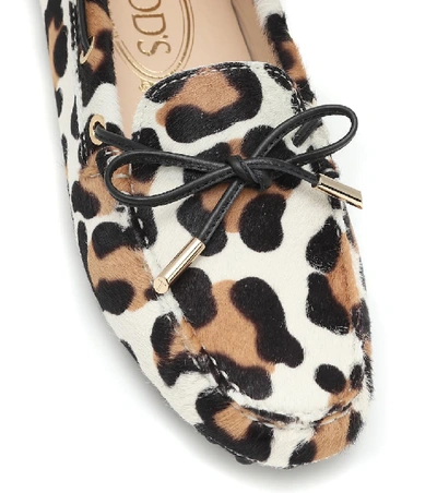 Shop Tod's Gommino Leopard-print Calf-hair Moccasins In Multicoloured