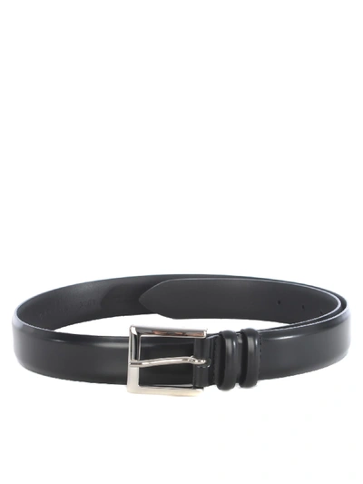 Shop Orciani Calf Belt In Brushed Leather In Nero