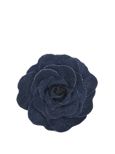 Shop Philosophy Di Lorenzo Serafini Denim Flower Brooch In Blue