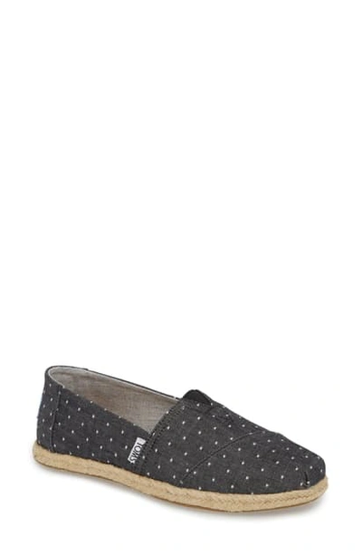 Shop Toms Alpargata Slip-on In Black Dot Chambray Rope Sole