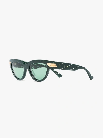 Shop Bottega Veneta Green Checked Cat Eye Sunglasses
