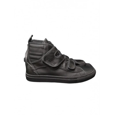 Pre-owned Raf Simons Leather High Trainers In Black