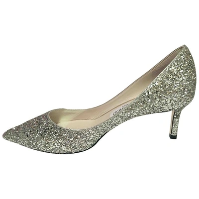 Pre-owned Jimmy Choo Romy Silver Glitter Heels