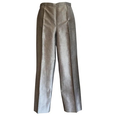 Pre-owned Max Mara Linen Straight Pants In Grey