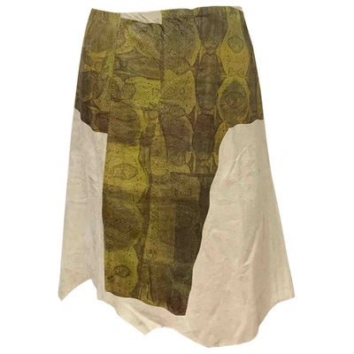 Pre-owned Dkny Leather Mid-length Skirt In Beige