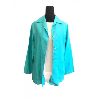 Pre-owned Max Mara Linen Jacket In Turquoise