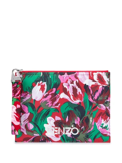 Shop Kenzo X Vans Floral Logo Print Clutch Bag In Pink