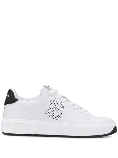 Shop Balmain Perforated B-court Sneakers In White