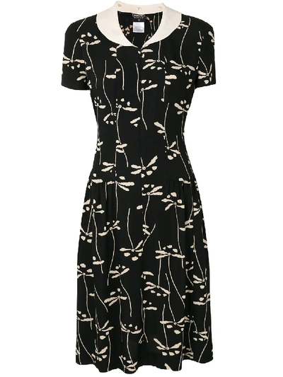 Pre-owned Chanel 1998 Floral Print Dress In Black