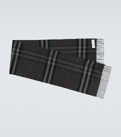 Shop Burberry Classic Check Cashmere Scarf In Grey