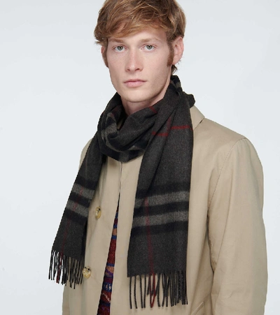 Shop Burberry Classic Check Cashmere Scarf In Grey