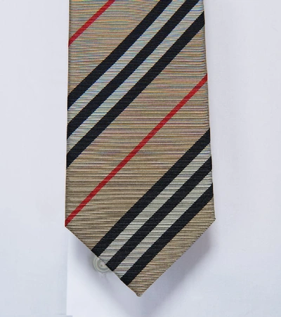 Shop Burberry Monston Striped Silk Tie In Beige