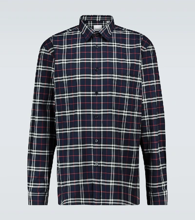 Shop Burberry Simpson Checked Shirt In Blue