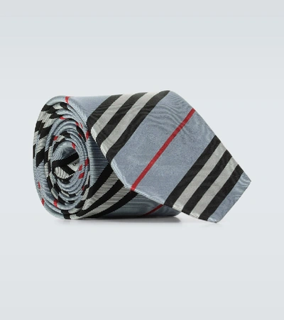 Shop Burberry Monston Striped Silk Tie In Blue