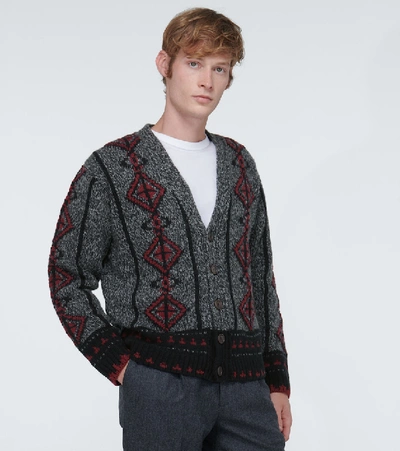 Shop Etro Wool Intarsia Knitted Cardigan In Grey