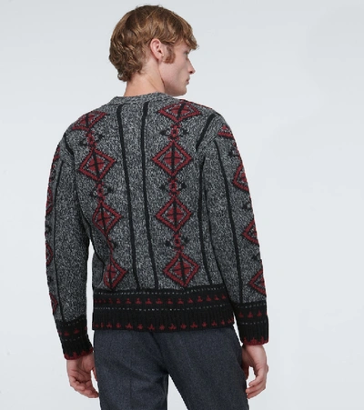 Shop Etro Wool Intarsia Knitted Cardigan In Grey