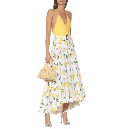 Shop Alexandra Miro Penelope Printed Cotton Maxi Skirt In Yellow