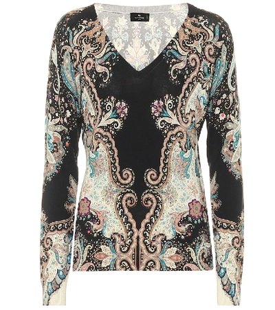 Shop Etro Printed Stretch-silk Sweater In Black