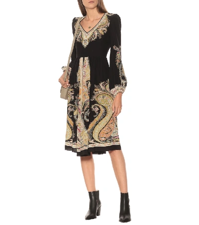 Shop Etro Printed Silk Midi Dress In Black