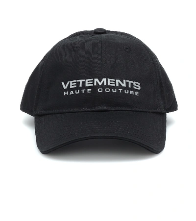 Shop Vetements Logo Cotton Baseball Cap In Black