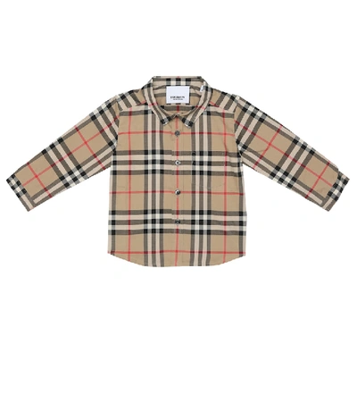 Shop Burberry Baby Checked Cotton Shirt In Beige