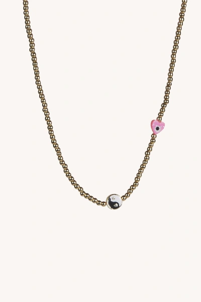 Shop Rebecca Minkoff Beaded Yin-yang Necklace With Evil-eye Heart In Gold Aquarius