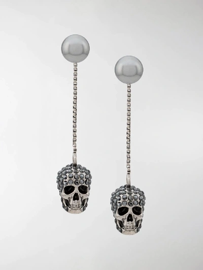 Shop Alexander Mcqueen Skull Embellished Drop Earrings In Silver