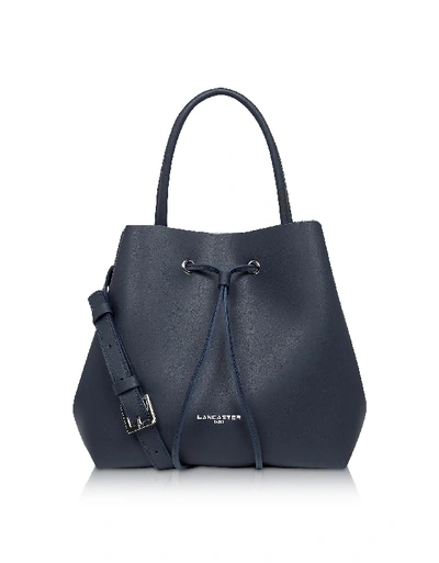 Shop Lancaster Handbags Pur & Element City Bucket Bag In Navy Blue,silver