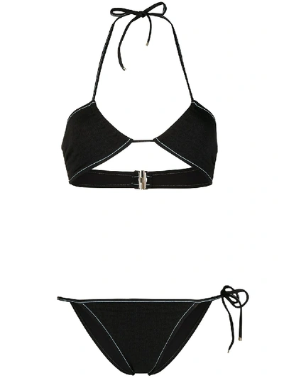 Shop Chloé Contrast-stitch Bikini In Black