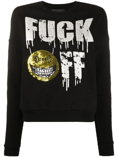 Shop Philipp Plein Evil Smile Embellished Sweatshirt In Black