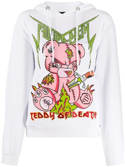 Shop Philipp Plein Teddy Of Death Hoodie In White