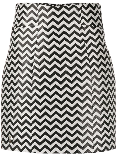 Shop Philipp Plein Chevron Mini Skirt In White