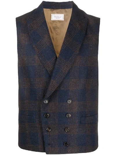 Shop Brunello Cucinelli Double-breasted Waistcoat In Blue