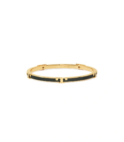 Shop Tory Burch Serif-t Enameled Stackable Bracelet In Tory Gold/black