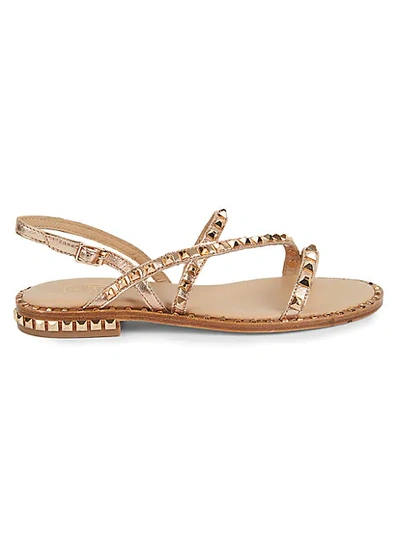 Shop Ash Women's Peace Studded Metallic-leather Flat Sandals In Copper