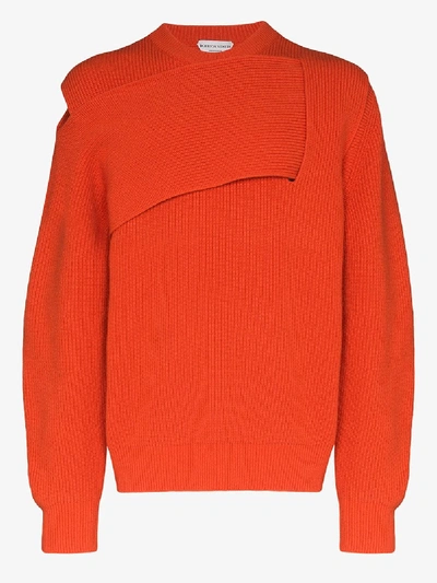 Shop Bottega Veneta Layered Panel Cashmere Blend Sweater In Orange